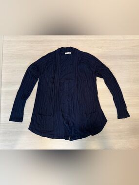 Maurices Navy Cable-Textured Open Cardigan for women with buttons on back